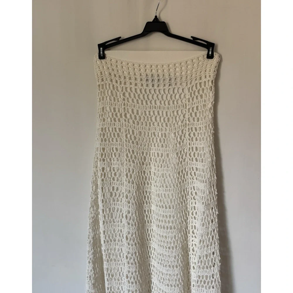 Theory Maxi Skirt Large Crochet Lined Cream Stretch Boho Aline Long